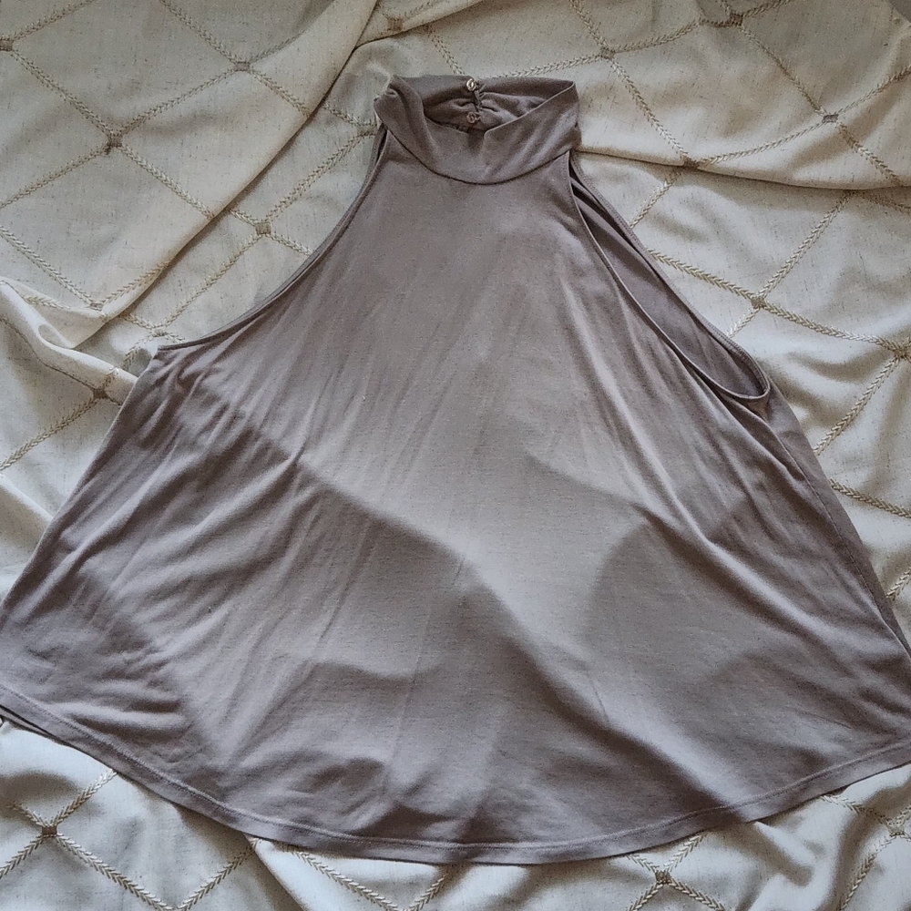 The Impeccable Pig Taupe Sleeveless‎ Blouse Top Size L Modal Blend Keyhole Back